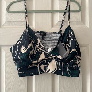 Brand New Eloquii Women's Dark Green and Cream Bralette